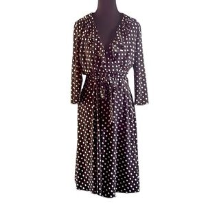 Chaps Black mock wrap Dress with White Dots